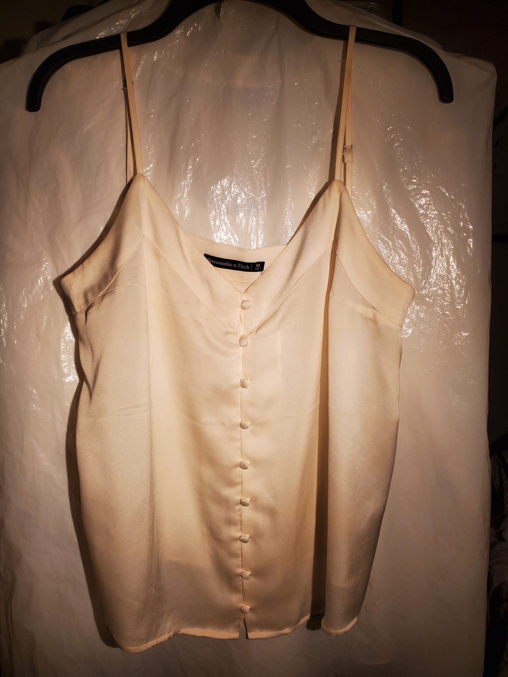 Abercrombie & Fitch Cream Satin Button Tank Top